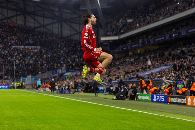 Football - UEFA Champions League - League Phase - Olympique de Marseille v Liverpool FC MARSEILLE, FRANCE - Wednesday, January 21, 2026: Liverpool s Dominik Szoboszlai celebrates after scoring the first goal during the UEFA Champions League match between Olympique de Marseille and Liverpool FC at the Stade VÃ lodrome. (Photo by David Rawcliffe Propaganda) MARSEILLE Stade VÃ lodrome BOUCHES-DU-RHÃ NE FRANCE  Copyright: xDavidxRawcliffex P2026-01-21-Marseille_Liverpool-90