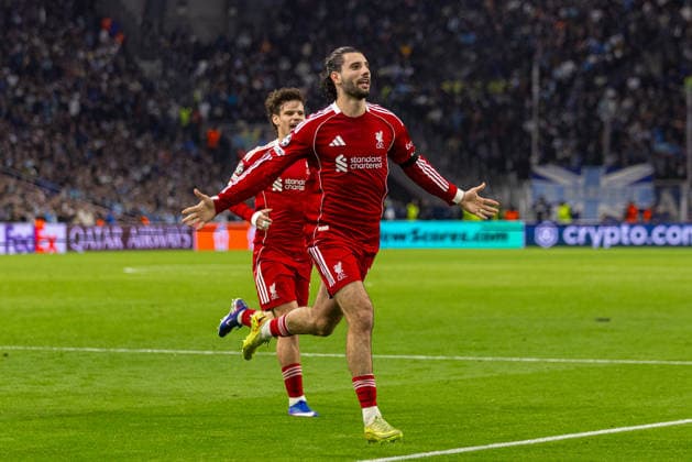 Football - UEFA Champions League - League Phase - Olympique de Marseille v Liverpool FC MARSEILLE, FRANCE - Wednesday, January 21, 2026: Liverpool s Dominik Szoboszlai celebrates after scoring the first goal during the UEFA Champions League match between Olympique de Marseille and Liverpool FC at the Stade VÃ lodrome. (Photo by David Rawcliffe Propaganda) MARSEILLE Stade VÃ lodrome BOUCHES-DU-RHÃ NE FRANCE  Copyright: xDavidxRawcliffex P2026-01-21-Marseille_Liverpool-91