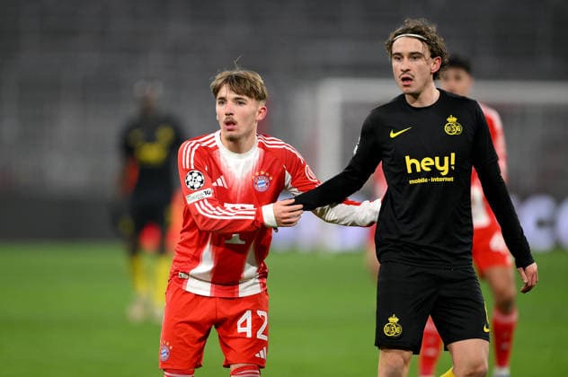 FOOTBALL CHAMPIONS LEAGUE SEASON 2025 2026 Preliminary Round 7 Matchday 21 01 2025 FC Bayern Muenchen Union Saint Gilloise Lennart Karl left, FC Bayern Muenchen v Kamiel Van De Perre right, Union Saint Gilloise