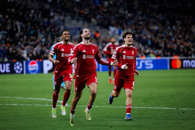 Dominik Szoboszlai of Liverpool FC celebrates after scoring during the UEFA Champions League game between Olympique de Marseille and Liverpool FC at Stade Velodrome in Marseille, France. Copyright: xPaulinexFiguetx xSPPx Sportspressphoto_SPR83870