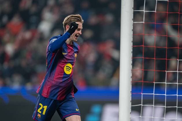 Frenkie de Jong a goal celebrate during UEFA Champions league match, SK Slavia Praha - FC Barcelona, Barca , 21 january 2026, Fortuna Arena, Praha, Czech republic Copyright: xMICHALxFAJT,ZOSPORTU.SKx MAR_9947