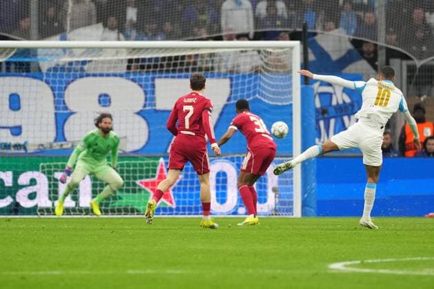 Mason Greenwood of Marseille fires in a shot that is saved by Alisson Becker of Liverpool Marseille v Liverpool, UEFA Champions League, Group Stage, Football, Orange Velodrome, Marseille, France - 21 Jan 2026Marseille Orange Vélodrome France EDITORIAL USE ONLY No use with unauthorised audio, video, data, fixture lists, club league logos or live services. Online in-match use limited to 120 images, no video emulation. No use in betting, games or single club league player publications. Copyright: xDavexWinter Shutterstockx 16348361cq