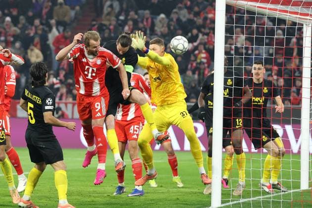 Harry Kane 9 FC Bayern Muenchen scores to make it 1-0 with a header, Kjell Scherpen 37 Royale Union Saint Gilloise , FC Bayern Muenchen vs Royale Union Saint Gilloise, Football, Champions League, Matchday 7, 21 01 2026 Muenchen Bayern Germany Copyright: xkolbert-press ChristianxKolbertx
