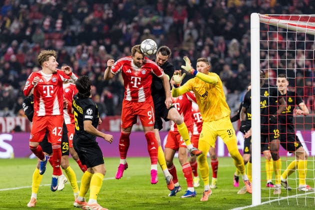 MUNICH, GERMANY - JANUARY 21: Harry Kane (FC Bayern Muenchen, 9) scores the 1:0 goal via header during the UEFA Champions League match between FC Bayern Munich vs. Royale Union Saint-Gilloise at Allianz Arena on matchday 7 of the UEFA Champions League Season 2025 26 on January 21, 2025 in Munich, Germany. Bavaria Germany Copyright: xSteffiexWunderlx