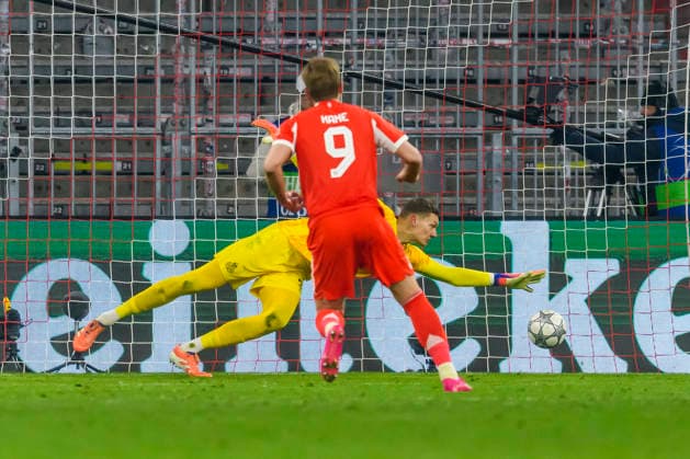 GER, UEFA CL, FC Bayern Muenchen GER vs Royale Union Saint Gilloise BEL 21 01 2026, Allianz Arena, Muenchen, GER, UEFA CL, FC Bayern Muenchen GER vs Royale Union Saint Gilloise BEL , UEFA regulations prohibit any use of photographs as image sequences and or quasi video, in the picture Harry Kane FCB 9 converts the penalty to 2 0 against Kjell Scherpen Royale Union Saint Gilloise 37 nordphotoxGmbHx xStraubmeier nph00004