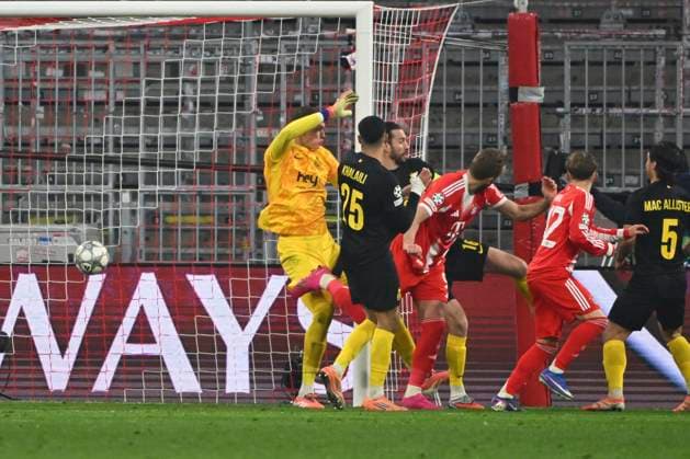Bayern Munchen v Royale Union Saint-Gilloise - UEFA Champions League MUNICH, GERMANY - JANUARY 21 : Scherpen Kjell goalkeeper of Union Saint-Gilloise and Kane Harry forward of Bayern Munchen scores a goal during the UEFA Champions League 2025 26 League Phase MD7 match between FC Bayern Munchen and Royale Union Saint-Gilloise on January 21, 2026 in Munich, Germany, 21 01 2026 Munich Germany  Copyright: xVincentxKalutx