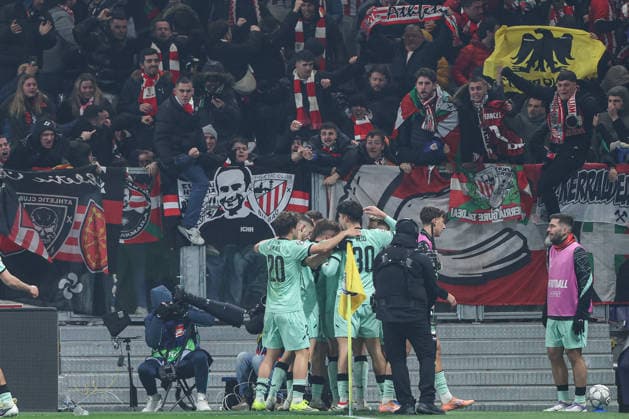 Athletic Bilbao™s Gorka Guruzeta celebrates with teammates after scoring goal during the Uefa Champions League 25 26 soccer match between Atalanta B.C.and Athletic Club Bilbao at the New Balance Arena in Bergamo, Italy - Wednesday, January 21, 2026. - Soccer .  Copyright: xStefanoxNicoli LaPressex