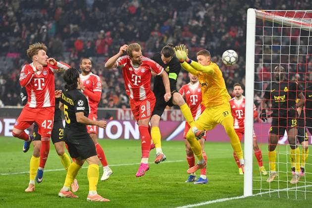 Tor Harry KANE (Bayern Muenchen) nach Tor zum 1-0, Aktion,Kopfball gegen Christian BURGESS (Saint Gilloise) uhd Torwart Kjell SCHERPEN (Saint Gilloise) Strafraumszene. Fussball Champions League,Saison 2025 26, Ligaphase FC Bayern Muenchen - Royale Union Saint-Gilloise am 21.01.2026. *** Goal Harry KANE Bayern Muenchen after goal to 1 0, action,header against Christian BURGESS Saint Gilloise and goalkeeper Kjell SCHERPEN Saint Gilloise penalty area scene football Champions League,season 2025 26, league phase FC Bayern Muenchen Royale Union Saint Gilloise on 21 01 2026
