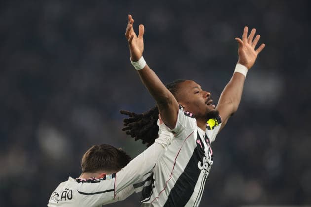 Turin, Italy, 21st January 2026. Khephren Thuram of Juventus celebrates after scoring to give the hosts a 1-0 lead during the Juventus vs Benfica UEFA Champions League match at Juventus Stadium, Turin. Picture credit should read: Jonathan Moscrop Sportimage EDITORIAL USE ONLY. No use with unauthorised audio, video, data, fixture lists, club league logos or live services. Online in-match use limited to 120 images, no video emulation. No use in betting, games or single club league player publications. SPI_023_JM_JUVE_BENFICA_UCL SPI-4420-0021