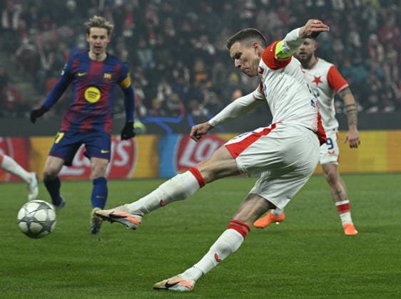 Lukas Provod of Slavia in action during the Champions League 7th round match Slavia Praha vs FC Barcelona, Barca in Pilsen, Czech Republic, January 21, 2026. (CTKxPhoto MichalxKrumphanzl) CTKPhotoP2026012110770  CTKPhotoP2026012110770