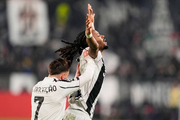 Juventus Khephren Thuram celebrates after scoring the 1-0 goal for his team during the Uefa Champions League soccer match between Juventus and Benfica at the Allianz Stadium in Turin, League phase Matchday 7, north west Italy - January 21, 2026. - Soccer  Copyright: xFabioxFerrari LaPressex