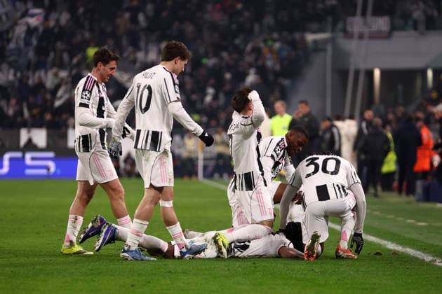 Khephren Thuram (Juventus Fc) celebrates after scoring his team s first goal with team mates, UEFA Champions League 2025 26 League Phase MD7, Juventus v SL Benfica - UEFA Champions League 2025 26 League Phase MD7, Allianz Stadium, January 21, 2026, Turin, Italy.