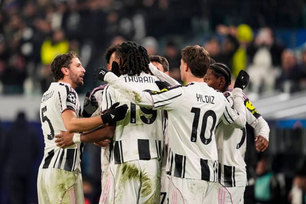Juventus Khephren Thuram celebrates after scoring the 1-0 goal for his team during the Uefa Champions League soccer match between Juventus and Benfica at the Allianz Stadium in Turin, League phase Matchday 7, north west Italy - January 21, 2026. - Soccer  Copyright: xFabioxFerrari LaPressex