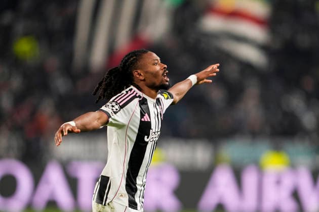 Juventus Khephren Thuram celebrates after scoring the 1-0 goal for his team during the Uefa Champions League soccer match between Juventus and Benfica at the Allianz Stadium in Turin, League phase Matchday 7, north west Italy - January 21, 2026. - Soccer  Copyright: xFabioxFerrari LaPressex