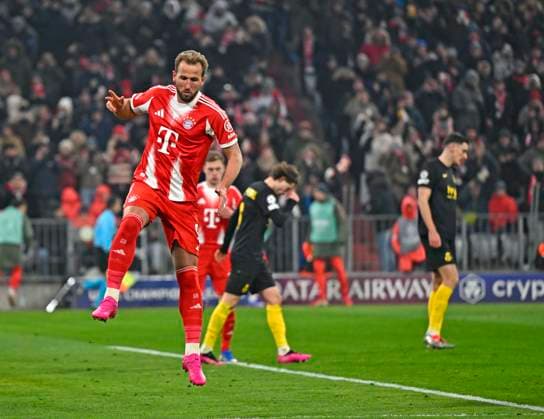 21 01 2026, Football UEFA Championsleague 2025 2026 Preliminary Round 7 Matchday, FC Bayern Munich Union Saint Gilloise, in the Allianz Arena Munich Goal celebration by Harry Kane FC Bayern Munich DFL and DFB regulations prohibit any use of photographs as image sequences and or quasi video