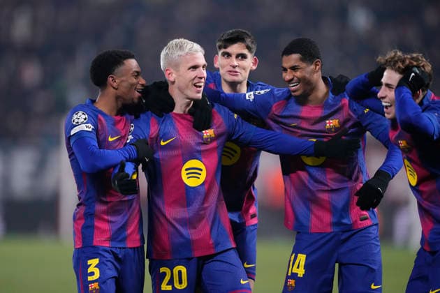 SK Slavia Praha v FC Barcelona, Barca - UEFA Champions League 2025 26 League Phase MD7 Dani Olmo attacking midfield of Barcelona and Spain celebrates after scoring his sides first goal during the UEFA Champions League 2025 26 League Phase MD7 match between SK Slavia Praha and FC Barcelona at Eden Arena on January 21, 2026 in Prague, Czech Republic. Prague Czech Republic  Copyright: xJosexBretonx originalFilename:bretonhernandez-skslavia260121_npvqL.jpg