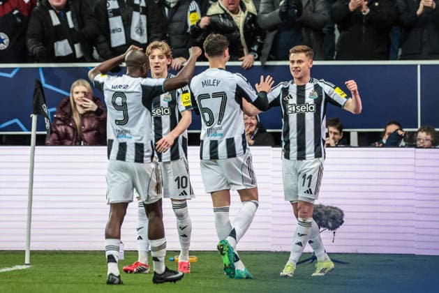 UEFA Champions League Matchday 7 of 8 Newcastle United v PSV Eindhoven Harvey Barnes of Newcastle Untied celebrates his goal to make it 3-0 during the UEFA Champions League Matchday 7 of 8 Newcastle United v PSV Eindhovenn at St. James s Park, Newcastle, United Kingdom, 21st January 2026 (Photo by Mark Cosgrove News Images) Newcastle St. James s Park Tyne and Wear United Kingdom Copyright: xMarkxCosgrove NewsxImagesx