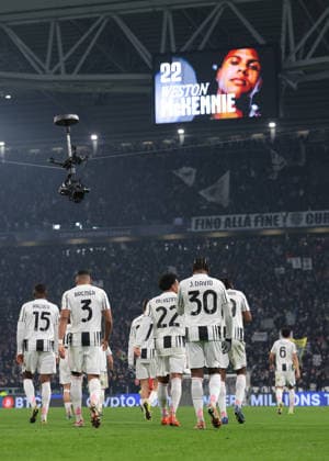 Turin, Italy, 21st January 2026. Weston McKennie of Juventus celebrates with team mates after scoring to give the hosts a 2-0 lead during the Juventus vs Benfica UEFA Champions League match at Juventus Stadium, Turin. Picture credit should read: Jonathan Moscrop Sportimage EDITORIAL USE ONLY. No use with unauthorised audio, video, data, fixture lists, club league logos or live services. Online in-match use limited to 120 images, no video emulation. No use in betting, games or single club league player publications. SPI_038_JM_JUVE_BENFICA_UCL SPI-4420-0036