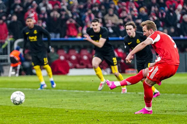 2026-01-21 FC Bayern München v R. Union Saint-Gilloise - UEFA Champions League 2025 26 League Phase MD7 MUNICH, GERMANY - JANUARY 21: Harry Kane of FC Bayern Munchen takes a penalty during the UEFA Champions League 2025 26 League Phase MD7 match between FC Bayern M++nchen and R. Union Saint-Gilloise at Football Arena Munich on January 21, 2026 in Munich, Germany. Munich Football Arena Munich Germany Content not available for redistribution in The Netherlands directly or indirectly through any third parties. Copyright: xAndrexWeeningx