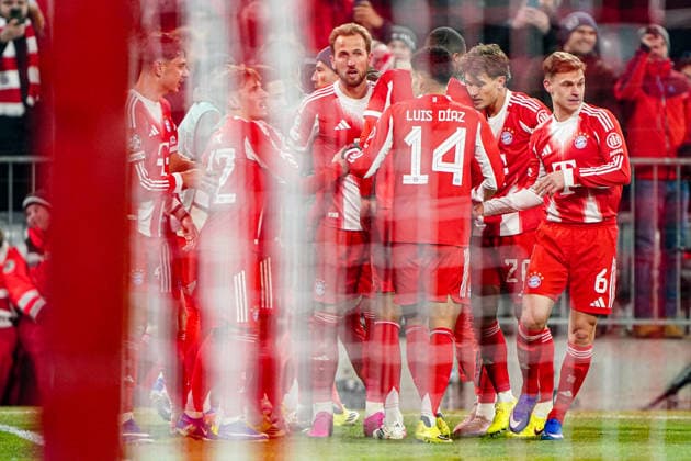 2026-01-21 FC Bayern München v R. Union Saint-Gilloise - UEFA Champions League 2025 26 League Phase MD7 MUNICH, GERMANY - JANUARY 21: Harry Kane of FC Bayern Munchen, Luis D+?az of FC Bayern Munchen, Tom Bischof of FC Bayern Munchen, Joshua Kimmich of FC Bayern Munchen celebrate the first goal during the UEFA Champions League 2025 26 League Phase MD7 match between FC Bayern M++nchen and R. Union Saint-Gilloise at Football Arena Munich on January 21, 2026 in Munich, Germany. Munich Football Arena Munich Germany Content not available for redistribution in The Netherlands directly or indirectly through any third parties. Copyright: xAndrexWeeningx