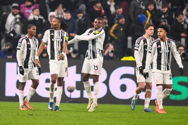 2026-01-21 Juventus FC v SL Benfica - UEFA Champions League 2025 26 League Phase MD7 TURIN, ITALY - JANUARY 21: Khephren Thuram of Juventus FC, Pierre Kalulu of Juventus FC, Weston McKennie of Juventus FC, Jonathan David of Juventus FC, Kenan Yildiz of Juventus FC during the UEFA Champions League 2025 26 League Phase MD7 match between Juventus FC and SL Benfica at Allianz Stadium on January 21, 2026 in Turin, Italy. (Photo by Alberto Gandolfo BSR Agency) Turin Italy Content not available for redistribution in The Netherlands directly or indirectly through any third parties. Copyright: xBSRxAgencyx