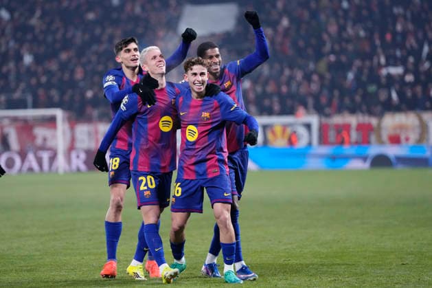 SK Slavia Praha v FC Barcelona, Barca - UEFA Champions League 2025 26 League Phase MD7 Dani Olmo attacking midfield of Barcelona and Spain celebrates after scoring his sides first goal during the UEFA Champions League 2025 26 League Phase MD7 match between SK Slavia Praha and FC Barcelona at Eden Arena on January 21, 2026 in Prague, Czech Republic. Prague Czech Republic  Copyright: xJosexBretonx originalFilename:bretonhernandez-skslavia260121_nph9k.jpg