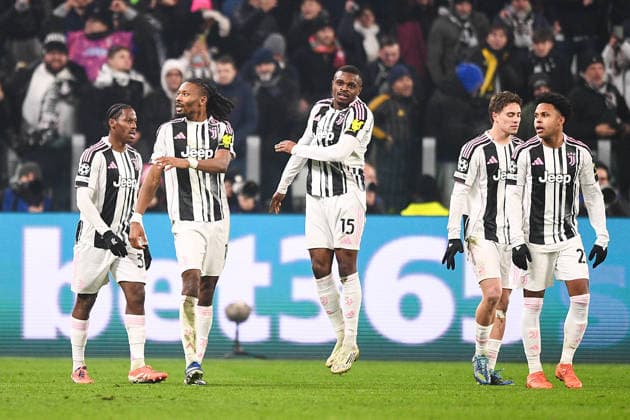 2026-01-21 Juventus FC v SL Benfica - UEFA Champions League 2025 26 League Phase MD7 TURIN, ITALY - JANUARY 21: Khephren Thuram of Juventus FC, Pierre Kalulu of Juventus FC, Weston McKennie of Juventus FC, Jonathan David of Juventus FC, Kenan Yildiz of Juventus FC during the UEFA Champions League 2025 26 League Phase MD7 match between Juventus FC and SL Benfica at Allianz Stadium on January 21, 2026 in Turin, Italy. (Photo by Alberto Gandolfo BSR Agency) Turin Italy Content not available for redistribution in The Netherlands directly or indirectly through any third parties. Copyright: xBSRxAgencyx