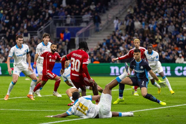 Football - UEFA Champions League - League Phase - Olympique de Marseille v Liverpool FC MARSEILLE, FRANCE - Wednesday, January 21, 2026: Liverpool s Jeremie Frimpong scores his side s second goal during the UEFA Champions League match between Olympique de Marseille and Liverpool FC at the Stade VÃ lodrome. (Photo by David Rawcliffe Propaganda) MARSEILLE Stade VÃ lodrome BOUCHES-DU-RHÃ NE FRANCE  Copyright: xDavidxRawcliffex P2026-01-21-Marseille_Liverpool-107