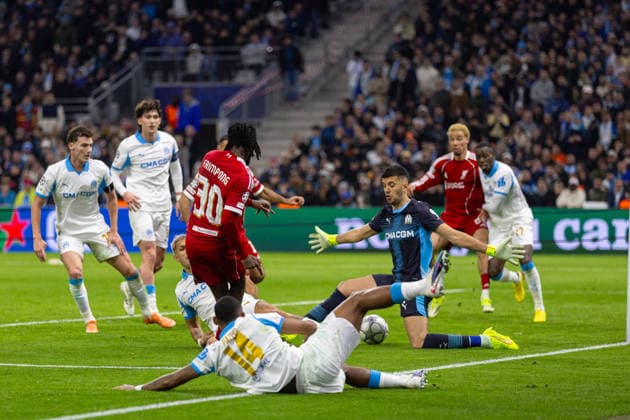 Football - UEFA Champions League - League Phase - Olympique de Marseille v Liverpool FC MARSEILLE, FRANCE - Wednesday, January 21, 2026: Liverpool s Jeremie Frimpong scores his side s second goal during the UEFA Champions League match between Olympique de Marseille and Liverpool FC at the Stade VÃ lodrome. (Photo by David Rawcliffe Propaganda) MARSEILLE Stade VÃ lodrome BOUCHES-DU-RHÃ NE FRANCE  Copyright: xDavidxRawcliffex P2026-01-21-Marseille_Liverpool-108
