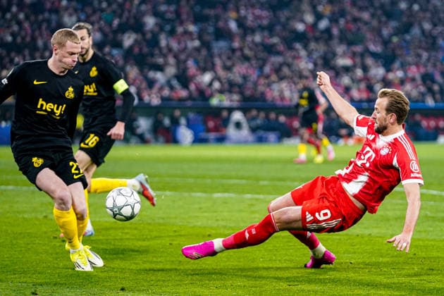 2026-01-21 FC Bayern München v R. Union Saint-Gilloise - UEFA Champions League 2025 26 League Phase MD7 MUNICH, GERMANY - JANUARY 21: Harry Kane of FC Bayern Munchen shoots during the UEFA Champions League 2025 26 League Phase MD7 match between FC Bayern M++nchen and R. Union Saint-Gilloise at Football Arena Munich on January 21, 2026 in Munich, Germany. Munich Football Arena Munich Germany Content not available for redistribution in The Netherlands directly or indirectly through any third parties. Copyright: xAndrexWeeningx