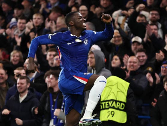 London, England, 21st January 2026. Moises Caicedo of Chelsea celebrates after scoring the opening goal during the Chelsea vs Pafos FC UEFA Champions League match at Stamford Bridge, London. Picture credit should read: David Klein Sportimage EDITORIAL USE ONLY. No use with unauthorised audio, video, data, fixture lists, club league logos or live services. Online in-match use limited to 120 images, no video emulation. No use in betting, games or single club league player publications. SPI_050_DK_CHELSEA_PAFOS SPI-4466-0050