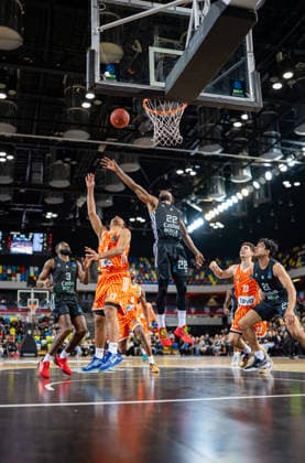 Philip Tarik of London Lions Men jumps for the ball during the Eurocup match between London Lions and Ratiopharm ULM at the Copper Box Arena, London, United Kingdom on 21 January 2026. Copyright: xPhilxHutchinsonx 44440004