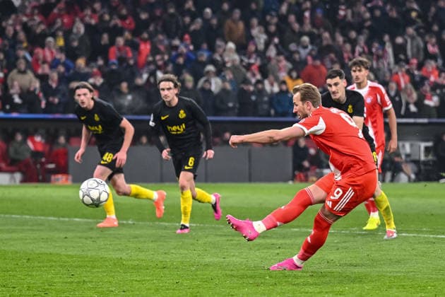Harry Kane FC Bayern Munich on the penalty kick during the UEFA Champions League 2025 26 League Phase MD7 match between FC Bayern Munich and R Union Saint Gilloise at Football Arena Munich on January 21, 2026 in Munich, Germany Photo by Harry Langer DeFodi Images