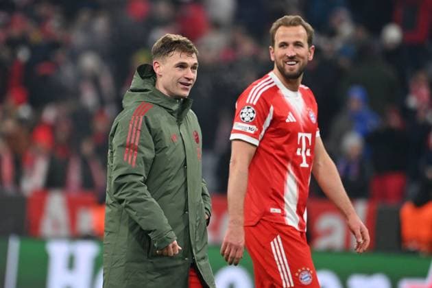 Joshua KIMMICH Bayern Muenchen , hi Harry KANE Bayern Muenchen , after the match,laughing,smiling,optimistic,cheerful Football Champions League,Season 2025 26, League stage FC Bayern Muenchen Royale Union Saint Gilloise 2 0 on 21 01 2026