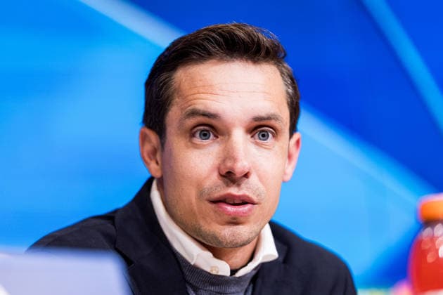 MUNICH, GERMANY - JANUARY 21: David Hubert (Headcoach Royale Union Saint-Gilloise) during the post game press conference, PK, Pressekonferenz after the UEFA Champions League match between FC Bayern Munich vs. Royale Union Saint-Gilloise at Allianz Arena on matchday 7 of the UEFA Champions League Season 2025 26 on January 21, 2025 in Munich, Germany. Bavaria Germany Copyright: xSteffiexWunderlx