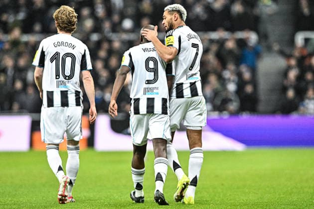 Newcastle United v PSV Eindhoven UEFA Champions League Yoane Wissa of Newcastle United celebrates his goal with Anthony Gordon and Joelinton during the UEFA Champions League match at St. James s Park, Newcastle 21 01 2026 UK Newspapers OUT Copyright: xJamiexJohnstonx FIL-22840-0210