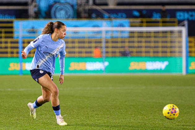 Iman Beney (24 Manchester City) passes the ball during the Subway Womens League Cup semi final match between Manchester City and Chelsea at the Joie Stadium in Manchester, England Copyright: xNataliexMincher SPPx Sportspressphoto_SPR84098