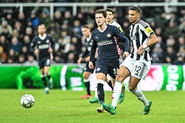 Newcastle United v PSV Eindhoven UEFA Champions League Malick Thiaw of Newcastle United and Paul Wanner of PSV Eindhoven during the UEFA Champions League match at St. James s Park, Newcastle 21 01 2026 UK Newspapers OUT Copyright: xJamiexJohnstonx FIL-22840-0325