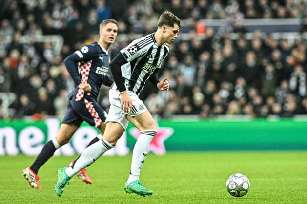 Newcastle United v PSV Eindhoven UEFA Champions League Lewis Miley of Newcastle United on the ball during the UEFA Champions League match at St. James s Park, Newcastle 21 01 2026 UK Newspapers OUT Copyright: xJamiexJohnstonx FIL-22840-0328