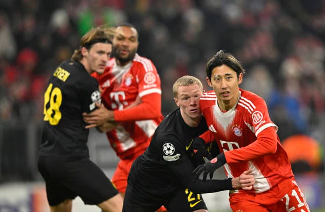 Duel, Action in anticipation of a corner kick Hiroki Ito FC Bayern Muenchen FCB 21 Louis Patris R Union Saint Gilloise USG 27 Fedde Leysen R Union Saint Gilloise USG 48 Jonathan Tah FC Bayern Muenchen FCB 04 FC Bayern Muenchen FCB vs R Union Saint Gilloise Matchday 7 21 01 2026 DFL REGULATIONS PROHIBIT ANY USE OF PHOTOGRAPHS AS IMAGE SEQUENCES AND OR QUASI VIDEO FC Bayern Muenchen FCB vs R Union Saint Gilloise