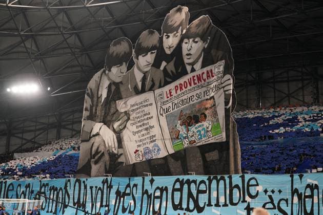 A Beatles themed tifo is held up by the Marseille fans Marseille v Liverpool, UEFA Champions League, Group Stage, Football, Orange Velodrome, Marseille, France - 21 Jan 2026Marseille Orange Vélodrome France EDITORIAL USE ONLY No use with unauthorised audio, video, data, fixture lists, club league logos or live services. Online in-match use limited to 120 images, no video emulation. No use in betting, games or single club league player publications. Copyright: xDavexWinter Shutterstockx 16348361ff
