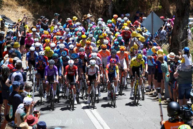 CYCLING TOUR DOWN UNDER, The Peloton at the Corkscrew during stage 2, Norwood to Uraidla, 148.1km of the 2026 Men s Tour Down Under professional road bicycle race in Adelaide, Thursday, January 22, 2026. ( NO ARCHIVING, EDITORIAL USE ONLY ADELAIDE SOUTH AUSTRALIA AUSTRALIA  Copyright: xMATTxTURNERx 20260122193716598731