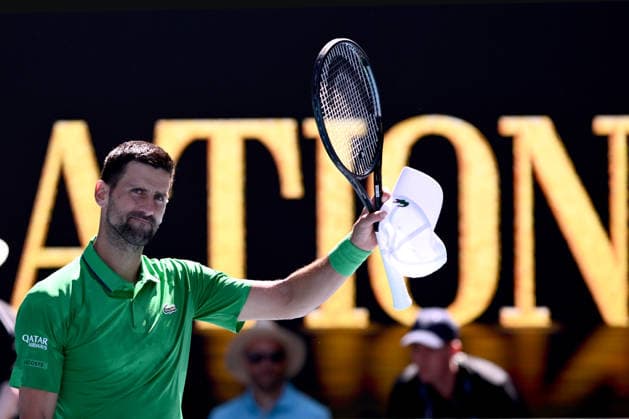 TENNIS AUSTRALIAN OPEN, Novak Djokovic of Serbia celebfrates match point during the Men™s 2nd round match against Francesco Maestrelli of Italy on day 5 of the 2026 Australian Open tennis tournament at Melbourne Park in Melbourne, Wednesday, January 22, 2026. ( NO ARCHIVING MELBOURNE VICTORIA AUSTRALIA  Copyright: xJOELxCARRETTx 20260122197424249866