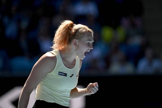TENNIS AUSTRALIAN OPEN, Katerina Siniakova of Czechia reacts during the Women™s 2nd round match against Amanda Anisimova of the USA on day 5 of the 2026 Australian Open tennis tournament at Melbourne Park in Melbourne, Wednesday, January 22, 2026. ( NO ARCHIVING MELBOURNE VICTORIA AUSTRALIA  Copyright: xLUKASxCOCHx 20260122168645411547