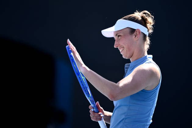 TENNIS AUSTRALIAN OPEN, Elise Mertens of Germany celebrates match point during the Women™s 2nd round match against Moyuka Uchijima of Japan on day 5 of the 2026 Australian Open tennis tournament at Melbourne Park in Melbourne, Wednesday, January 22, 2026. ( NO ARCHIVING MELBOURNE VICTORIA AUSTRALIA  Copyright: xJOELxCARRETTx 20260122158055559451