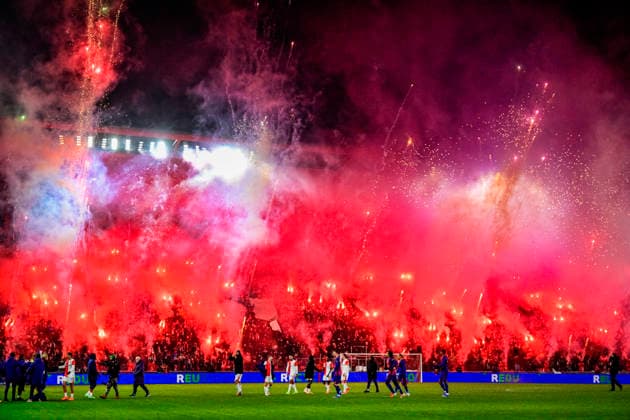 SK Slavia Praha fans after the Champions League 7th round match Slavia Praha vs FC Barcelona, Barca in Prague, Czech Republic, January 21, 2026. (CTKxPhoto VitxSimanek) CTKPhotoP2026012200220  CTKPhotoP2026012200220