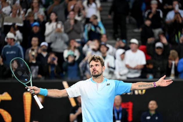 TENNIS AUSTRALIAN OPEN, Stan Wawrinka of Switzerland celebrates match point during the Men™s 2nd round match against Arthur Gea of France on day 5 of the 2026 Australian Open tennis tournament at Melbourne Park in Melbourne, Wednesday, January 22, 2026. ( NO ARCHIVING MELBOURNE VICTORIA AUSTRALIA  Copyright: xJAMESxROSSx 20260122198422562992