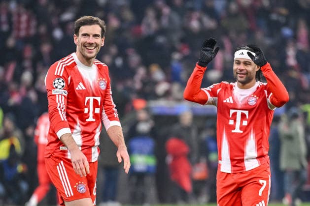 Leon Goretzka FC Bayern Munich and Serge Gnabry FC Bayern Munich gestures during the UEFA Champions League 2025 26 League Phase MD7 match between FC Bayern Munich and R Union Saint Gilloise at Football Arena Munich on January 21, 2026 in Munich, Germany Photo by Harry Langer DeFodi Images
