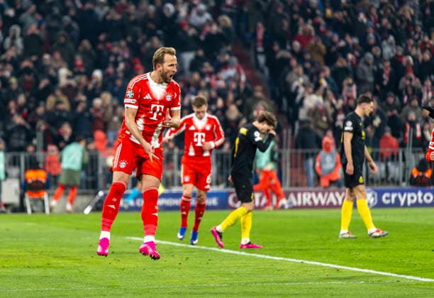 21 01 2026, Football UEFA Champions League 2025 2026 Preliminary Round 7 Matchday, FC Bayern Munich Union Saint Gilloise, in the Allianz Arena Munich Goal celebration Harry Kane FC Bayern Munich