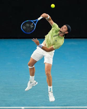 January 22, 2026: ARTHUR GEA of France in action against STAN WAWRINKA of Switzerland on KIA Arena in a Men s Singles 2nd round match on day 5 of the 2026 Australian Open in Melbourne, Australia. WAWRINKA won 46 63 36 75 76. Cal Media Melbourne Australia - ZUMAc04_ 20260122_faf_c04_059 Copyright: xSydneyxLowx